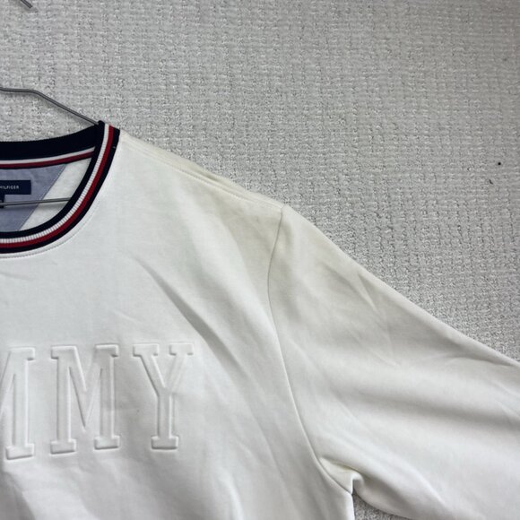 Y2K Tommy Hilfiger Sweatshirt Crew Neck Mens XXL White Embossed Spell Out Read - Picture 12 of 16